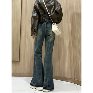 กางเกงยีนส์ผู้หญิงไมโครลาร์2025วินเทจ, กางเกงยีนส์ขาบานกว้างไม่มีขาทรงหลวมดีไซน์รูปเกือกม้าระบายอากาศสำหรับฤดูใบไม้ผลิฤดูร้อน - Product Image 4