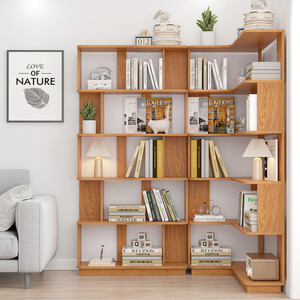 Corner Bookshelf Set 90 Cm And 80 Cm Extendable Free Combination <b>Dark</b> Oak Color Display <b>Shelf</b> For Living Room Home Office - Product Image 2