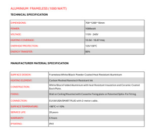 1000W High-<b>Efficiency</b> Graphene Infrared <b>Heater</b> Waterproof Wall Mounted Overheat Protection for Winter Rooms - Product Image 6