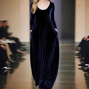 Vestido Largo de Terciopelo para Mujer, Talla Grande, Cuello Redondo, Estilo Línea A, Elegante, para Fiesta o Noche, Dropshipping Shopify - Product Image 2