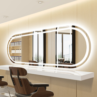 Miroir de salon de coiffure avec éclairage LED, table rectangulaire, miroir rond, doré, noir, table de salon de coiffure