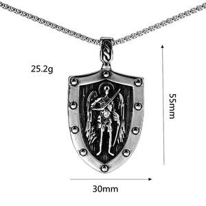 Collar Geométrico de Acero Inoxidable para Hombre, Colgante de Escudo, Cuentas Cuadradas Biseladas, Patrón de Ángel, Joyería de Moda a la Moda - Product Image 5