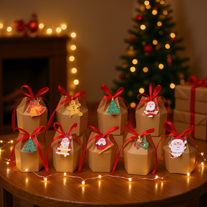 กล่องกระดาษคราฟท์คริสต์มาส 24 ชิ้น บรรจุภัณฑ์ของขวัญวันหยุดที่เป็นมิตรกับสิ่งแวดล้อม พร้อมริบบิ้นและการ์ดสำหรับตกแต่งงานปาร์ตี้ - Product Image 2