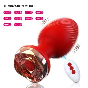 Plug Anale in Silicone con Design a Superficie Filettata, Massaggiatore Prostatico Vibrante, Giocattolo Sessuale per Uomini e Donne con Telecomando - Product Image 3