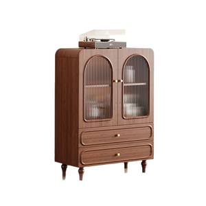 Buffet en bois vintage avec porte en verre, 2 tiroirs, meuble de rangement pour salon - Product Image 3