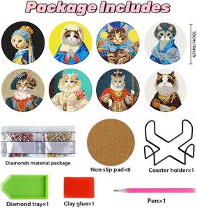 Kits de dessous-de-verre en diamant, dessous-de-verre amusants en diamant motif chat avec support, kits d'<span class=keywords><strong>art</strong></span> diamant DIY pour adultes - Product Image 3