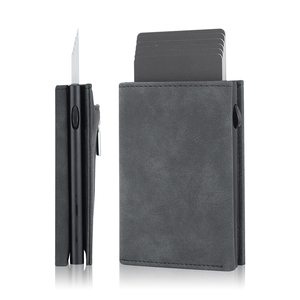 RFID Pop Up porta carte di credito portafoglio in alluminio metallo custodia in lega di portafoglio trigd in pelle <span class=keywords><strong>Mens</strong></span> portafogli - Product Image 1