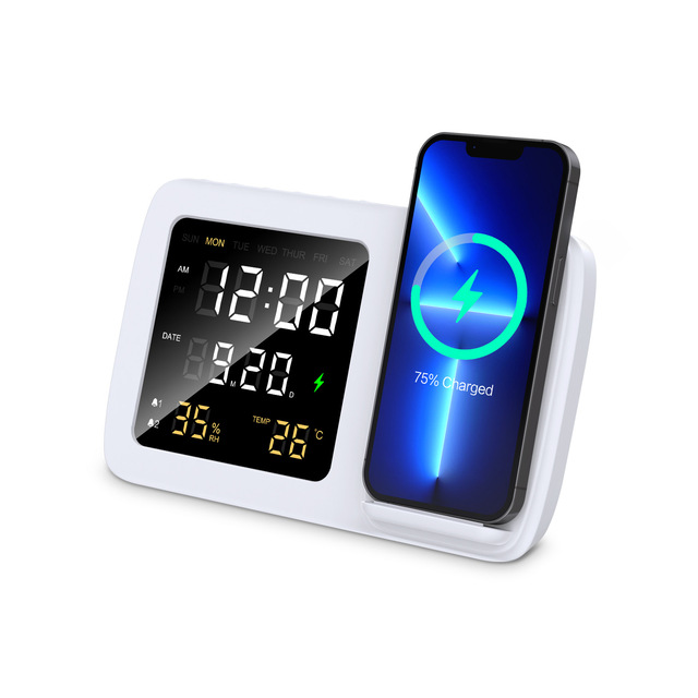 2024 New 15W Smart Three-in-One Wireless Charging Digital Clock Alarm Clock with Calendar and Desktop Charging-For Car Phone