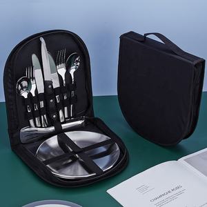 طقم أدوات طعام من الفولاذ المقاوم للصدأ مصقول كالمرآة لشخصين مع صحن وملعقة وسكين وشوكة للتخييم والنزهات الخارجية - Product Image 6