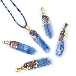 <span class=keywords><strong>Kyanite</strong></span> batu kristal biru alami tidak beraturan Panjang liontin bungkus DIY perhiasan kalung grosir - Product Image 6