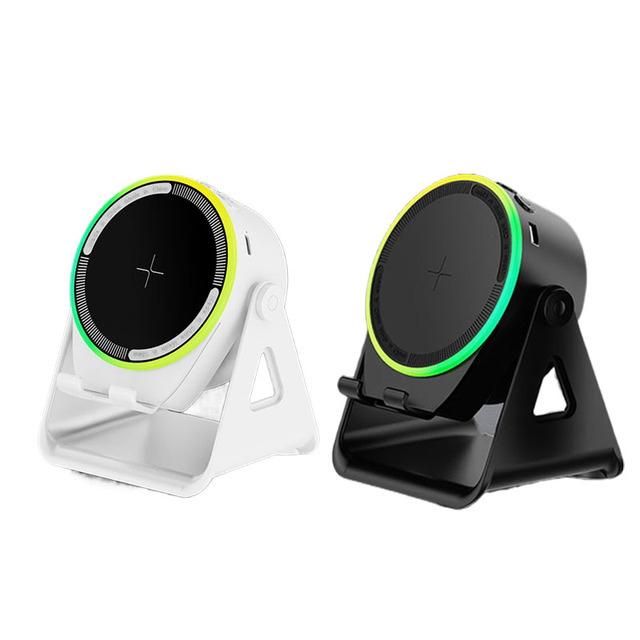 Multifunctional BT Speaker 360-Degree Rotating Phone Holder 15W Mobile Wireless Fast Charger RGB LED Plastic Portable Speaker