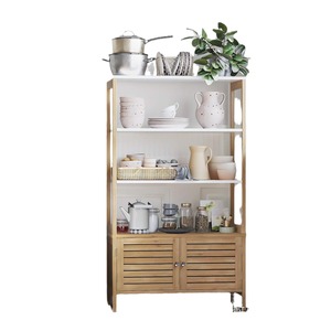 Meuble de salle de bain en bambou avec 3 étagères et doubles portes, armoire de rangement moderne - Product Image 5