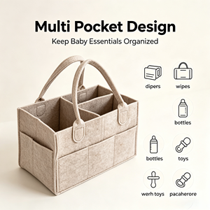 Organizador de Pañales Portátil, Rectangular, de Fieltro No Tejido, Plegable, con Asa, Divisor Extraíble, Múltiples Bolsillos, para Guardería - Product Image 2