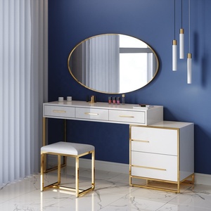 Modern Bedroom <strong>Corner</strong> White Oak <strong>Makeup</strong> Storage Vanity <strong>Table</strong> with Flip Mirror Multi-functional Dressing <strong>Table</strong> - Product Image 6