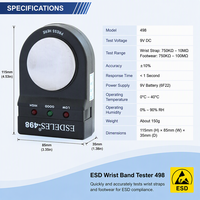 Testeur de mise à la terre Portable ESD pour dragonne Moniteur de test d'électricité statique à double canal Testeur de bracelet ESD 498