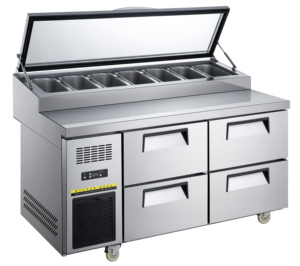 Guardia di vetro parziale NE-1154 1 porta 4 <span class=keywords><strong>cassetti</strong></span> da cucina commerciale banco di Saladette raffreddato ad aria tavolo per la preparazione della Pizza <span class=keywords><strong>con</strong></span> pentole per alimenti - Product Image 6