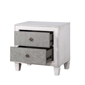 Table de chevet Katia en finition gris rustique et blanc patiné avec deux tiroirs pour chambre à coucher - Product Image 4