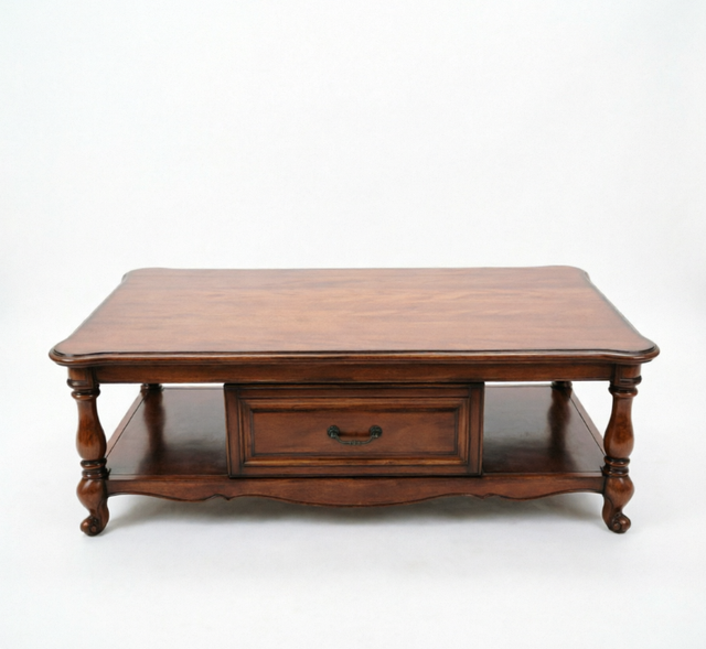 American Retro Solid Wood Coffee Table with Drawers Durable Eco Friendly Large Storage Space for Living Room