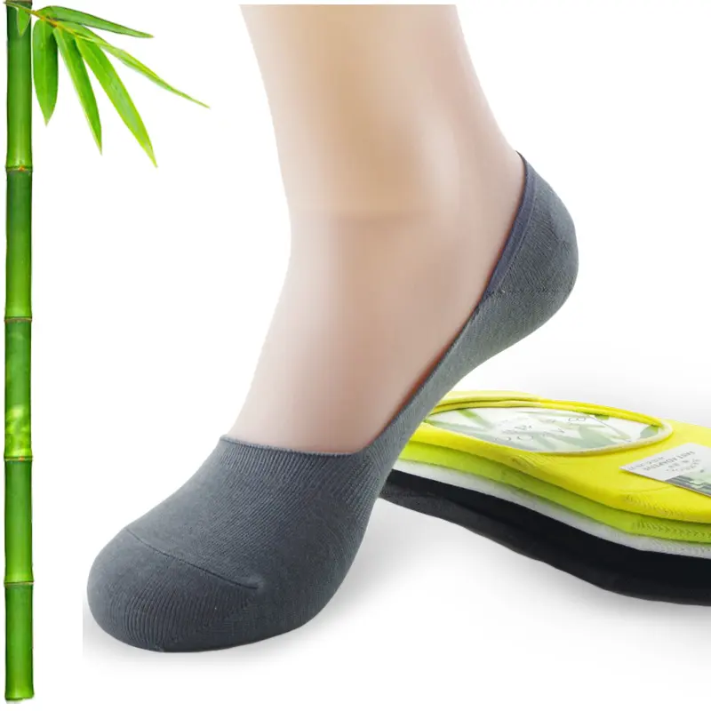 Wholesale men bamboo fiber invisible anti slip socks plain Sweat-Absorbent breathable cool socks no show low cut charcoal socks
