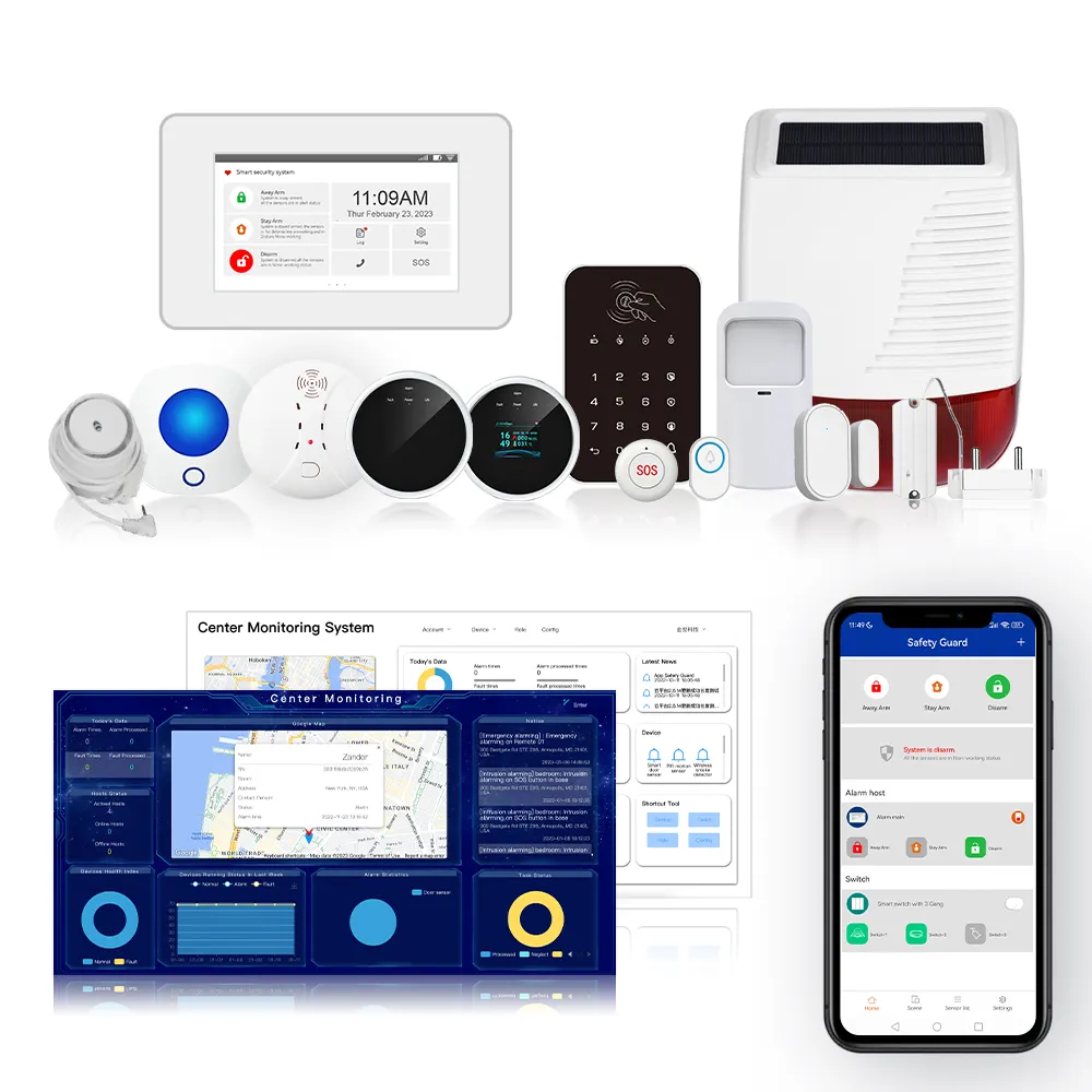 2024 lcd-display wlan & gsm ip-kamera mit automatischem wählen funktioniert mit CMS-Überwachung software sicherheitsmelder heim alexa-melder