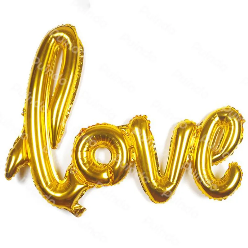 Puindo LOVE手書き結合ゴールデンバルーン、結婚式の装飾アルミニウムフィルムバルーン、バレンタインデーバルーン
