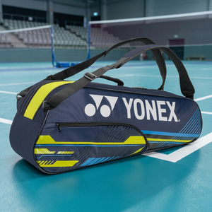 Sac de raquette de badminton Ace2 1226, 2 compartiments, capacité 46 raquettes, bleu marine/vert lime, en polyester PU de qualité supérieure, avec bandoulière et poignée supérieure - Product Image 3