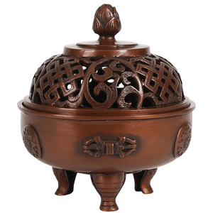 Brûleur d'encens en cuivre violet, lotus porte-bonheur, fait main, pour cérémonie religieuse, cadeau, spécification 89, trois pieds - Product Image 4