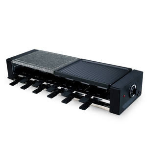 Appareil à <span class=keywords><strong>raclette</strong></span> électrique domestique en bambou 1200W avec 8 poêles à griller, demi-plaque antiadhésive, demi-plaque en pierre - Product Image 5