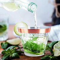 Lot de 200 gobelets jetables en plastique transparent et à bordure or rose de 9 oz, verres à cocktail pour vin, pour fêtes et mariages
