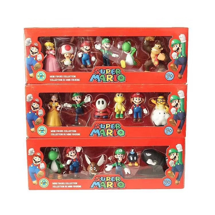 Jeu Super Mario Bros Boîte de Couleur Emballage Mario Jouet Mini Figurines Mario figurine d'action en PVC Vente en gros