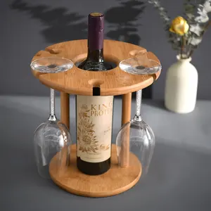 Fashion Round Wine Glass Bottle Holder Natural Wood Bamboo Wine Rack for Lovers and Guests
