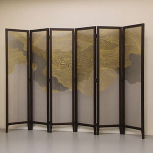 Cloison pliante <span class=keywords><strong>et</strong></span> mobile en Georgette semi-transparente peinte à la main en <span class=keywords><strong>bois</strong></span> massif simple pour salon - Product Image 1