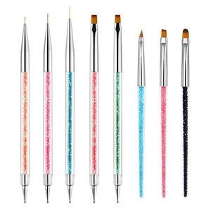 8pcs Nail Brush Set Diamond Handle <b>Glitter</b> Nail Art <b>Pen</b> Nylon Hair Liner Painting Gel Design Salon Manicure Brush <b>Pen</b> Set - Product Image 2