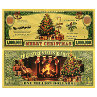 Billet de banque en or 24 carats Noël 2026, 1 000 000 USD, pièce de collection, cadeau de monnaie de Noël pour enfants, décoration familiale, 15x7cm, double face