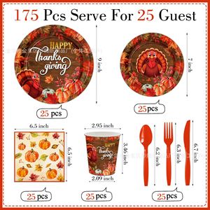 Autumn Thanksgiving Turkey Pumpkin Harvest Party Tableware Paper Cups Napkins <b>Disposable</b> <b>Plates</b> Set - Product Image 2