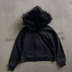 2025 produttore personalizzato Unisex strappata con cappuccio e Zip pesante in pile di spugna francese felpa con cerniera felpa con cappuccio per uomo - Product Image 4