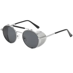 Superhot Eyewear 11461 القوطية الجانب درع المعادن جولة Steampunk من النظارات الشمسية