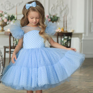 Robe de princesse pour fête d'anniversaire d'été Robe à <span class=keywords><strong>pois</strong></span> pour enfants <span class=keywords><strong>Tutu</strong></span> de mariage pour filles à fleurs Robes en peluche Vestidos - Product Image 2