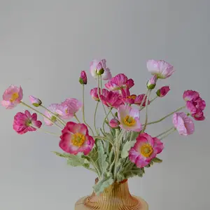 Artificial flower poppy silk flower flocking simulation poppy flower for home vase wedding Table Center party decoration