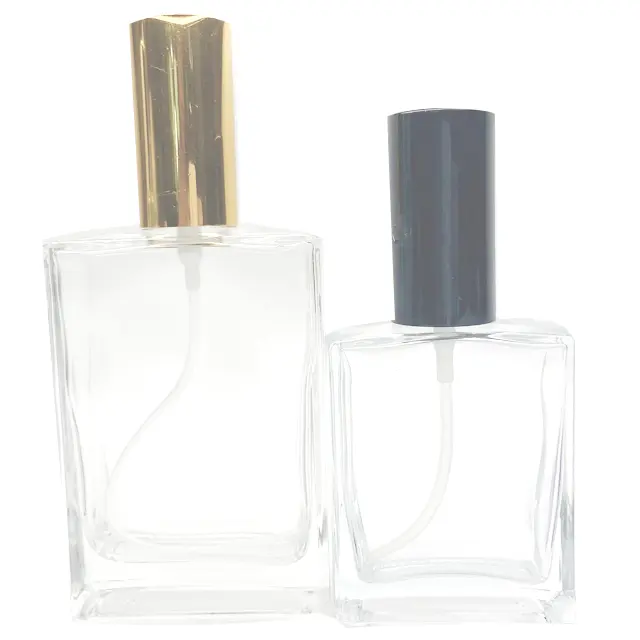 Botella de Perfume de lujo, rociador cuadrado plano rellenable de vidrio vacío de 30 ml50ml100ml, bomba de fragancia de aire