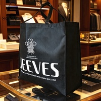 Sac de shopping en non-tissé noir à grande capacité avec poignées robustes et logo personnalisé pour les boutiques