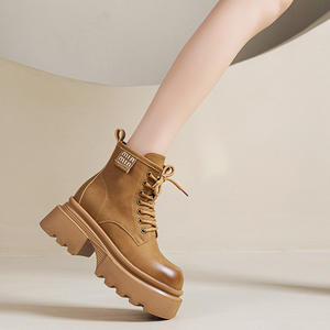 2025 nuovo stile britannico con suola spessa in pelle di mucca da donna con plateau alla caviglia marrone tacchi pesanti traspiranti autunno/inverno versatili - Product Image 6