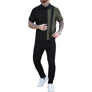 Men's Color Blocked Striped Cotton Breathable for Shirt Short Sleeve Knitted Golf Style Regular Fit Custom Logo Front Black - Product Image 2