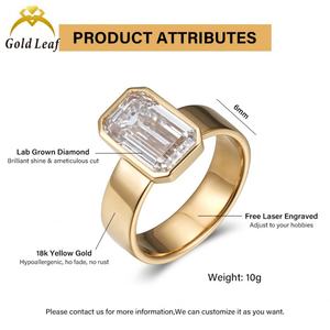 Anillo de Compromiso y Matrimonio de Oro Amarillo de 10K, 14K y 18K con Diamante Cultivado en Laboratorio, Corte Esmeralda, 0.5CT-4CT, F VVS, Personalizado con Hoja de Oro - Product Image 3