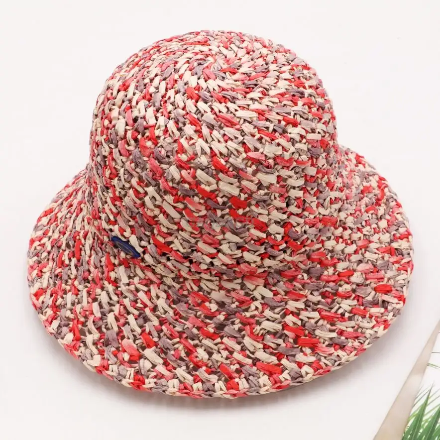 סיטונאי סגנון חדש פשוט צבעים מעורבים נייר קש סרוגה כובע דלי לנשים