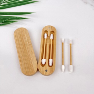 <span class=keywords><strong>Coton</strong></span>-tiges réutilisables en silicone écologiques avec étui magnétique en bambou, lavables, pour le nettoyage des oreilles et le maquillage, ensemble de voyage portable - Product Image 5