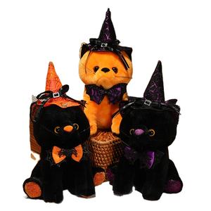 Atacado Bonito Laranja Halloween <span class=keywords><strong>Cat</strong></span> Plush Animal Toy Gato Preto com Chapéu Presente Do Dia Das Bruxas - Product Image 1