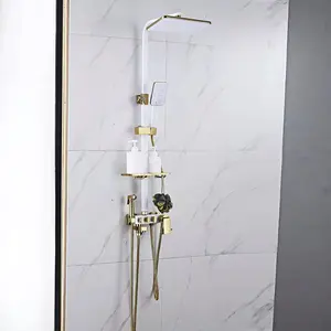 MCBKRPDIO Luxury Brand Full Copper Hot and Cold Bathroom Shower Mixer, Gold Plated Brass Dual Bath Shower and Faucet Set