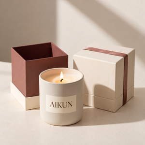Bougie parfumée Aikun Pastel en céramique à double mèche avec boîte cadeau illustrée et emballage de protection de marque pour la décoration intérieure - Product Image 2