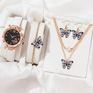 Relógio de pulseira de colar para mulheres, conjunto de joias de borboleta com 4 peças de luxo, novo design, presente para presente